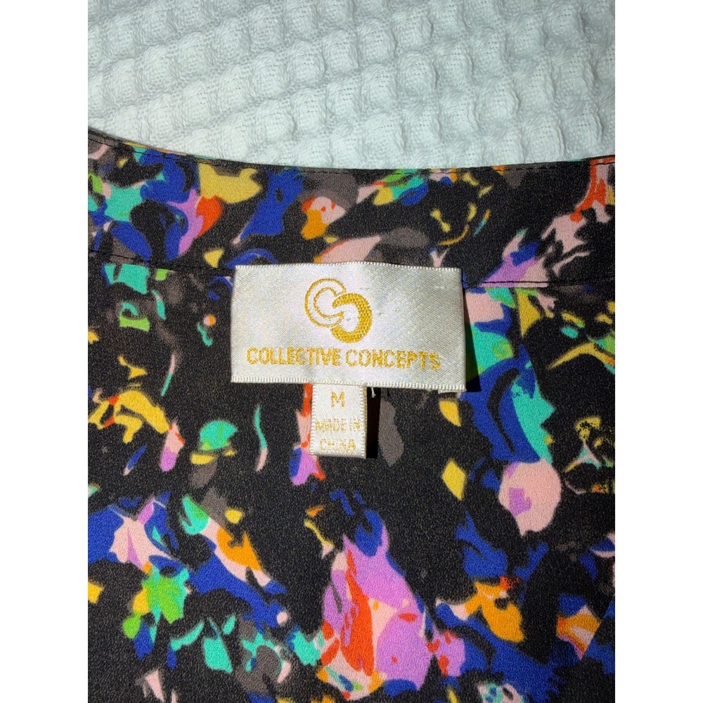 Collective Concepts Dress Womens Medium Black Multicolor Abstract Splatter Mini - Picture 7 of 9